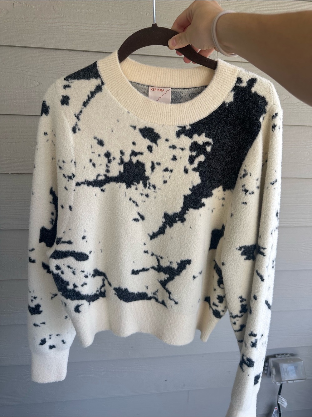 KERISMA Cream and Black Marble-Print Crewneck Sweater